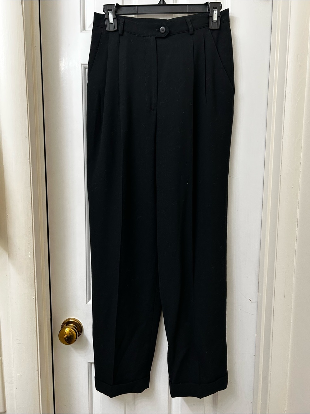 Lauren Ralph Lauren Womens Petite 8 Black Wool Worsted Pleated Taper Pants